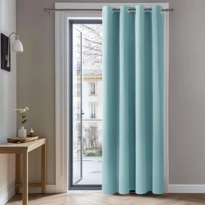 Abbildung von Deconovo Vorhang mit Ösen Abdunklungsvorhang Blickdichte Vorhänge Schlafzimmer Dicke Thermogardine Kälteschutz warm Hitzeschutz, 242x132 cm(HöhexBreite), Himmelblau, 1 Stück