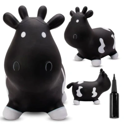 Abbildung von sun baby Hüpftiere ab 1 Jahr mit Pumpe aufblasbares Hüpfspielzeug aus Hochwertigem und Strapazierfähigem Gummi, Verschiedene Designs (Schwarze weiße Kuh)