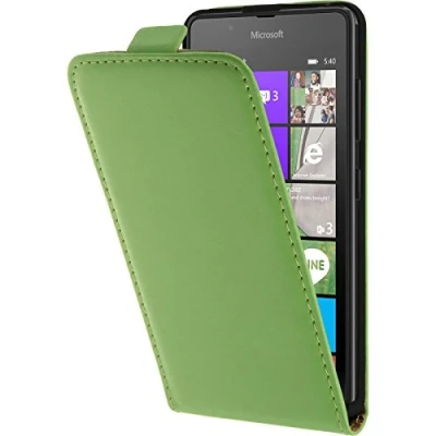 Abbildung von PhoneNatic Kunst Lederhülle kompatibel mit Microsoft Lumia 540 Dual Flip Case grün + 2 Schutzfolien