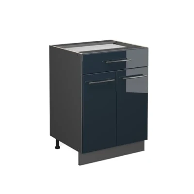 Abbildung von Vicco Küchenunterschrank Fame Line, Dunkelblau Hochglanz/Anthrazit, 60 cm mit Schublade, ohne Arbeitsplatte