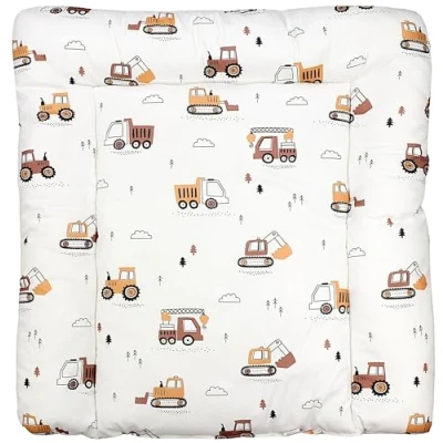 Abbildung von TupTam Baby Wickeltischauflage mit Baumwollbezug Gemustert, Farbe: Baufahrzeuge/Bagger/Beige, Größe: 70 x 60 cm