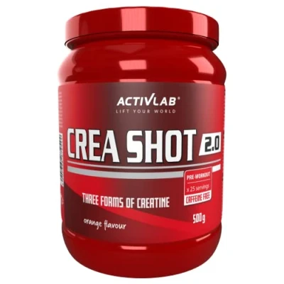 Abbildung von Activlab Crea Shot 2.0, 500g Pulver, 25x Pre Workout, kein Koffein, steigert die Leistung, reduziert Müdigkeit, Creatin, Beta Alanin, Taurin, B Vitamine, Arginin, Citrullin Malat, Glutamin, Orange