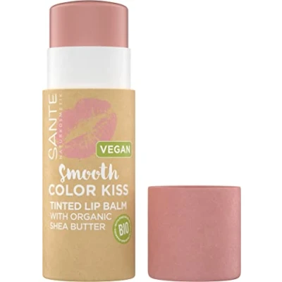 Abbildung von SANTE Naturkosmetik Smooth Color Kiss 01 Soft Coral, veganer Lippenpflegestift mit Bio Ölen, Kakaobutter und Sheabutter, für intensive Pflege, nachhaltige Verpackung, 7g