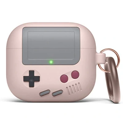 Abbildung von elago AW5 Hülle mit Karabiner Kompatibel AirPods 3 Case, Klassisches Game Player Konsolen Design Case Cover Schlüsselanhänger, Unterstützt Kabelloses Aufladen (Rosa)
