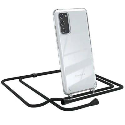 Abbildung von EAZY CASE Handykette kompatibel mit Samsung Galaxy S20 FE / 5G Handyhülle Umhängeband, Handykordel Schutzhülle, Silikonhülle, Hülle Band, Kette, Schwarz Clips