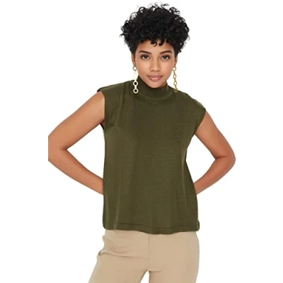 Abbildung von TRENDYOL Damen Red Collar Knitwear Sweater, Khaki, M EU