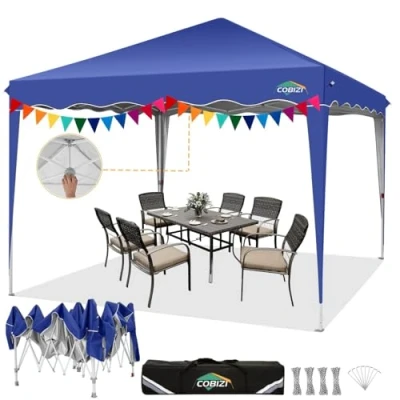 Abbildung von COBIZI Faltpavillon 3x3, Pavillon 3x3 Wasserdicht Stabil One Push UV Schutz Outdoor Partyzelt Wellige Traufe Festzelt Zelt Gartenpavillon Pavillion Klappbar 3x3m Mit Tragetasche, Navy Blau