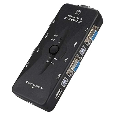 Abbildung von Kafuty 4 Port USB 2.0 KVM Switch VGA/SVGA Monitor Hub Computer Switchbox Host Sharer Adapter Geräte für PC Tastatur Maus