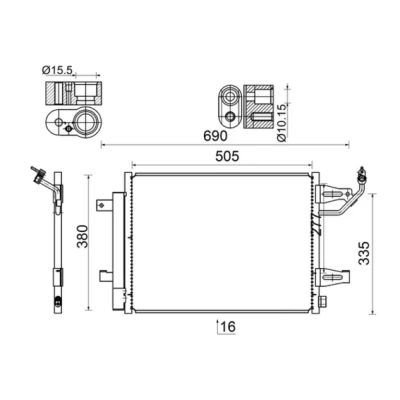 Abbildung von MAHLE ORIGINAL AC 509 000S Klimakondensator mit Trockner 16 10,15 505 MITSUBISHI: Colt 6, VI CZC Cabrio, SMART: Forfour I