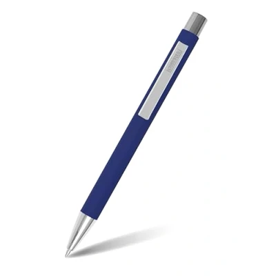 Abbildung von Online Kugelschreiber Soft Metal, Druckkugelschreiber aus Aluminium, auswechselbare Großraum Mine, Schreibfarbe schwarz, dokumentenecht, Classic Blue mit Softtouch Feeling, Metallclip Silber
