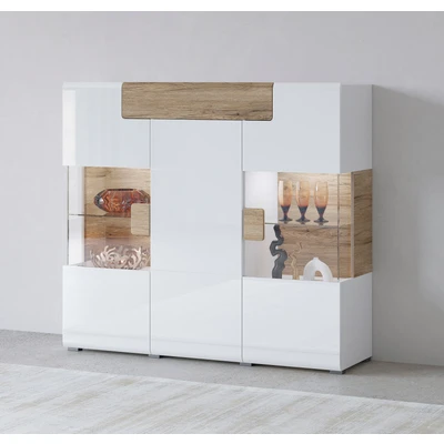 Abbildung von INOSIGN Highboard &quot;Toledo,Breite 147,5cm,trendige Hochkommode mit 3Türen und Schublade&quot;, Hochschrank Glas Partien,stylische Hochglanzfronten