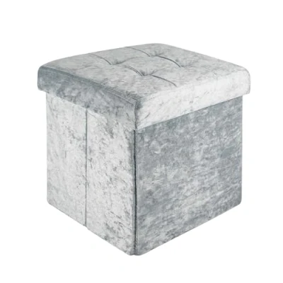 Abbildung von INTIRILIFE Faltbare Sitzhocker 30x30x30 cm in Samt Blaugrau Sitzwürfel mit Deckel und Stauraum aus Stoff Mulden Sitzcube Fußablage klappbare Aufbewahrungsbox Truhe