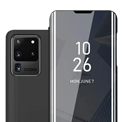 Abbildung von Cadorabo Hülle kompatibel mit Samsung Galaxy S20 Ultra Schutzhülle TPU Silikon Case 360 View Spiegel, Slim Kratzfest Weiche Gummi Rundumschutz Cover für in Schwarz