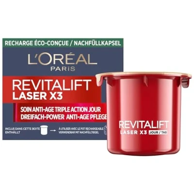 Abbildung von L&#039;Oréal Paris Nachfüllbare Tagespflege, Straffende und aufpolsternde Anti Aging Gesichtspflege mit Hyaluronsäure, Vitamin C Pro Retinol, Revitalift Laser X3, Nachfüllkapsel, 1x 50 ml