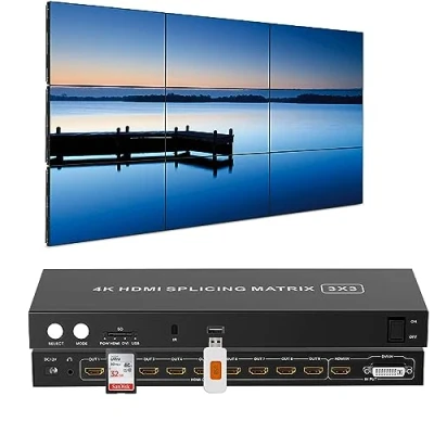 Abbildung von 4 in9 out HDMI Video Wall Controller 3x3, &amp; DVI USB SD Support 4K Input TV Controller,13 einstellbare Anzeigemodi 3X3/3X2/2X3/4X2/2X2/2X1/3X1/1X4
