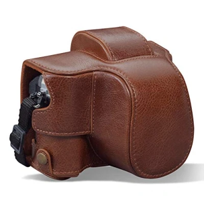 Abbildung von MegaGear MG1933 Ever Ready Echtleder Kameratasche mit Trageriemen kompatibel Olympus OM D E M10 Mark IV Braun
