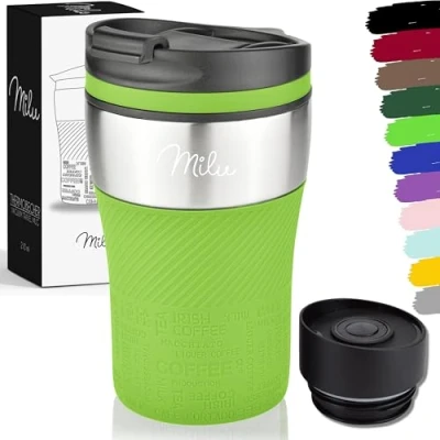 Abbildung von Milu Thermobecher Kaffee to go 210ml 100% Auslaufsicher Isolierbecher, Kaffeebecher, Trinkbecher aus Edelstahl Autobecher doppelwand Isolierung Travel Mug (Grün)