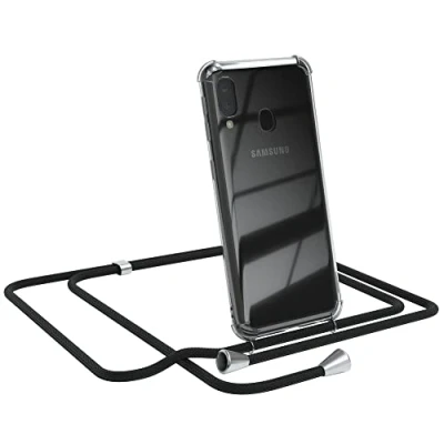 Abbildung von EAZY CASE Handykette kompatibel mit Samsung Galaxy A20e Handyhülle Umhängeband, Handykordel Schutzhülle, Silikonhülle, Hülle Band, Stylische Kette für Smartphone, Schwarz