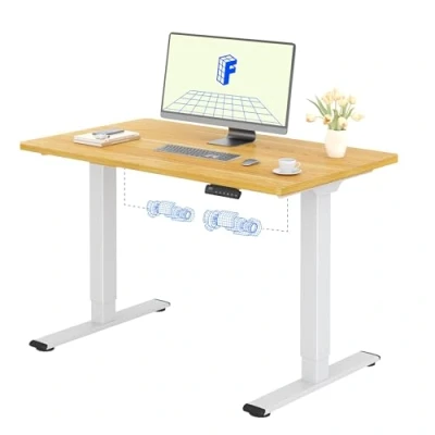 Abbildung von FLEXISPOT Höhenverstellbarer Schreibtisch Basic Plus 120x80cm EINTEILIGE TISCHPLATTE Memory Handsteuerung Sitz Stehpult für Büro &amp; Home Office (ahorn, weiß Gestell)