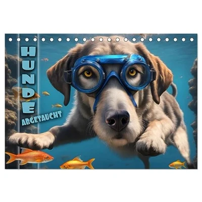 Abbildung von Hunde abgetaucht (Tischkalender 2025 DIN A5 quer), CALVENDO Monatskalender