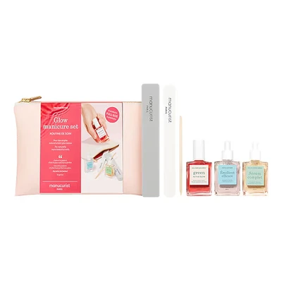 Abbildung von MANUCURIST Active™ Geschenkset für Damen, Maniküre Set Nagellack Active Glow Raspberry, komplettes Serum, geschmeidige Nagelhaut, 2 Feilen, Buchsbaumstäbchen und Geschenktasche Damen