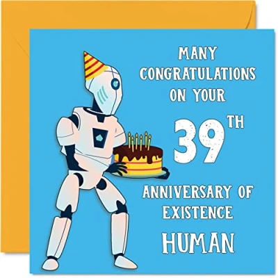 Abbildung von Lustige Geburtstagskarte zum 39. Geburtstag für Männer und Frauen Roboter Droide Happy Birthday Karte Vater, Mutter, Sohn, Tochter, Bruder, Schwester, Onkel, Tante, Cousin, 145 mm x mm,