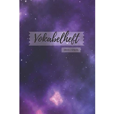 Abbildung von Vokabelheft DIN A5: 2 Spalten liniert Schulheft lila violet blau Universum Weltall Design in A5 Format mit 70 Seiten fuer Vokabeln und ... Franzoesisch,italenisch latein etc.)