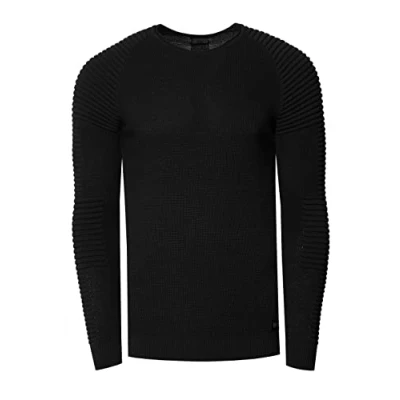Abbildung von Slim Fit Feinstrick Biker Rundhals Pullover