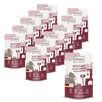 Abbildung von MjAMjAM Premium Nassfutter für Katzen Quetschie herzhaftes Wild &amp; Kaninchen an fruchtigen Heidelbeeren, 12er Pack (12 x 125 g), getreidefrei mit extra viel Fleisch