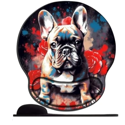 Abbildung von Mauspad mit Handgelenkauflage, Silikon, Komfort Gel, Gaming Mauspad, Französische Bulldogge Rose, ergonomische Mauspads für Computer, Laptop Zuhause, Büro, Gaming, Schmerzlinderung