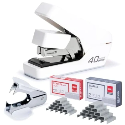 Abbildung von Effortless Desktop Stapler, Heavy Duty 40 50 Sheet Capacity, One Finger, No Effort, includes Staples &amp; Staple Remover, White