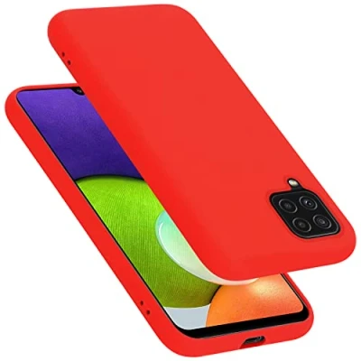 Abbildung von Cadorabo Hülle kompatibel mit Samsung Galaxy A22 4G / M22 M32 Handyhülle für Case aus flüssigem Silikon stoßfeste dünne TPU Schutzhülle LIQUID ROT