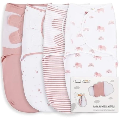 Abbildung von Mama Cheetah Baby Swaddle Blanket Easy Sleep Sack, Adjustable Wrap, Infant and Newborn Swaddles, Babies Boy Girl (0 3 Month), 4 Pack Organic Cotton, Dusty Rose