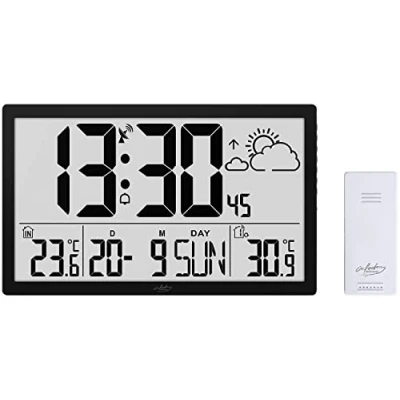 Abbildung von infactory XXL Wanduhr Digital: Funk mit Jumbo LCD Display, Wetterstation und Außensensor (Funk Digital groß, Große Wetterstation, Wetterstationen Außensensoren)