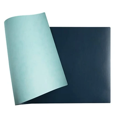 Abbildung von Exacompta 29142E Flexible Schreibunterlage Home Office, aus zweifarbigem Kunstleder (Polyurethan), weich und widerstandsfähig, 40 x 80 cm, tropisch/blaugrün