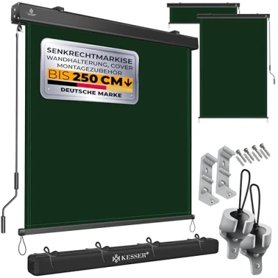 Abbildung von KESSER® Senkrechtmarkise 180x250cm Außenrollo Handkurbelmechanismus Balkonrollo inkl. Montageset &amp; Cover Sonnen und Sichtschutz Beschattung Sonnenschutz mit Kurbel Markisenkasten Balkon Terrasse