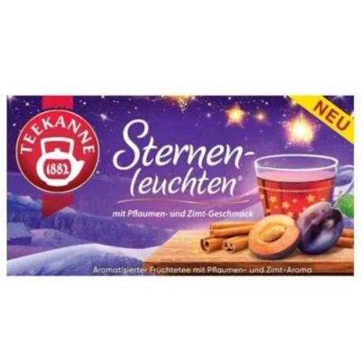 Abbildung von Teekanne Sternenleuchten, Früchtetee mit einem feinen Pflaumen und Zimtgeschmack, 12er Pack (12 x 20 Teebeutel, 50 g)