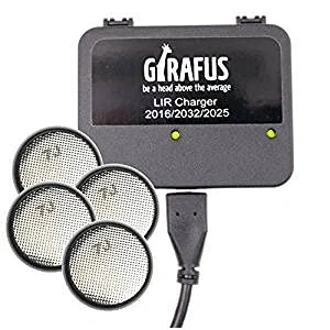 Abbildung von Girafus Knopfzellen Ladegerät für LIR 2032/2016 / 2025 Akkus USB Batterieladegerät Inklusive 4X LiR2032 (ersetzen CR2032 Batterien) 3.7Volt Akkuladegerät