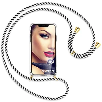 Abbildung von mtb more energy® Handykette kompatibel mit Google Pixel 8 Black &amp; White/Goldfarbene Ösen Smartphone Hülle zum Umhängen Anti Shock Full TPU Case