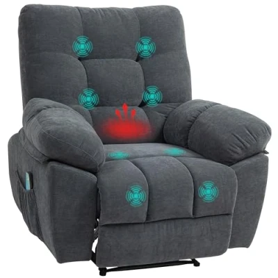 Abbildung von HOMCOM Massagesessel Recliner Sessel (Massage Polstersessel mit 8 Vibrationspunkten, 1 St., verstellbare Fußstütze, Seitentasche), Lehnsessel für Wohnzimmer, Schlafzimmer, Grau