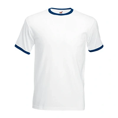 Abbildung von Fruit Of The Loom Herren T Shirt Gr. M, Weiß/Marineblau.
