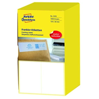 Abbildung von AVERY Zweckform 3435 Frankier Etiketten (Papier matt, 1.000 Etiketten, 135 x 38 mm) 1 Pack weiß