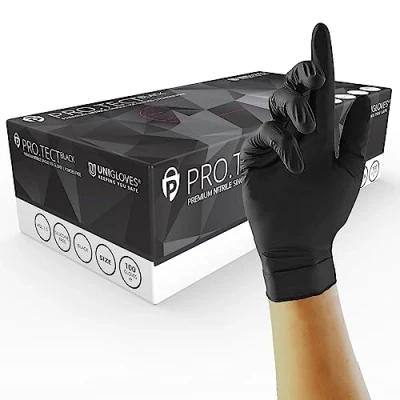 Abbildung von UNIGLOVES GA0045 Kommerzielle Nitrilhandschuhe, Puderfrei, Schwarz, Größe XL (Packung mit 100 Einzelhandschuhen)