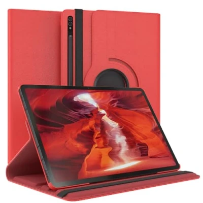 Abbildung von EAZY Case Tablet Hülle für Samsung Galaxy Tab S8 Plus / 5G Schutzhülle 12.4 Zoll Smart Cover Rotationcase zum Aufstellen Klapphülle 360 drehbar mit Standfunktion Tasche Kunstleder Rot