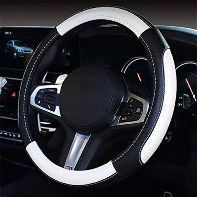 Abbildung von Coofig Auto Lenkradbezug mit Strapazierfähigem PU Leder, Lenkradabdeckung Universell, 38cm (15 Zoll), Passend für Auto, LKW, SUV, Atmungsaktiv, rutschfest, Damen und Herren