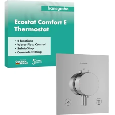 Abbildung von hansgrohe Ecostat Comfort E Duschthermostat Unterputz, Duscharmatur mit Sicherheitssperre (SafetyStop) bei 40 C, Thermostat für die Dusche, Mischbatterie 2 Verbraucher, Chrom, 33711000