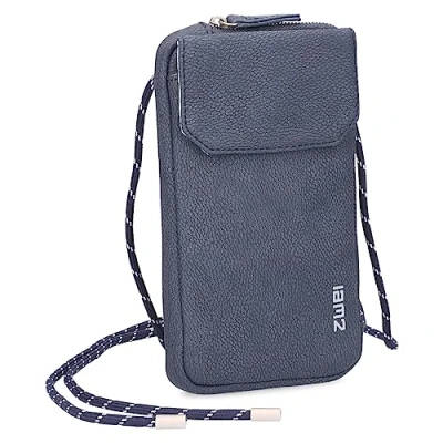 Abbildung von Zwei Handytasche zum Umhängen Mademoiselle.M MP30 Smartphone Etui &amp; Geldbörse 2 in 1, umlaufender Reißverschluss, längenverstellbarer Riemen, Mini Handtasche 19 x 10 3 cm (Nubuk Blue)