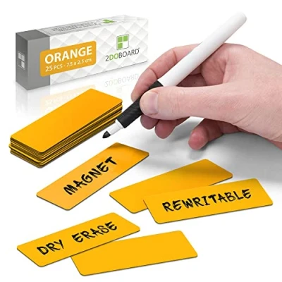 Abbildung von 2DOBOARD Magnetstreifen beschreibbar 7,5 cm x 2,5 Orange 25 Stück Magnetschilder zum beschriften Für Kühlschrank, Whiteboard &amp; Tafel Magnetetiketten