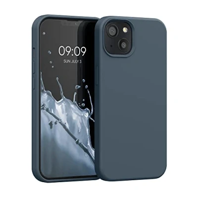 Abbildung von kwmobile Hülle kompatibel mit Apple iPhone 13 Silikon Handy Case Handyhülle weiche Oberfläche kabelloses Laden Dunkler Schiefer