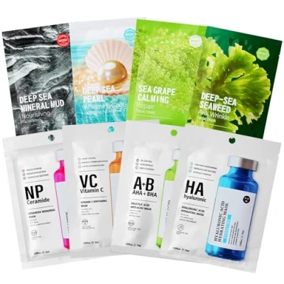Abbildung von 8 Pack Feuchtigkeitsspendende Tuchmasken,Daily Care Gesichtsmasken,Tuchmasken Set,Hautpflege,Hydrat